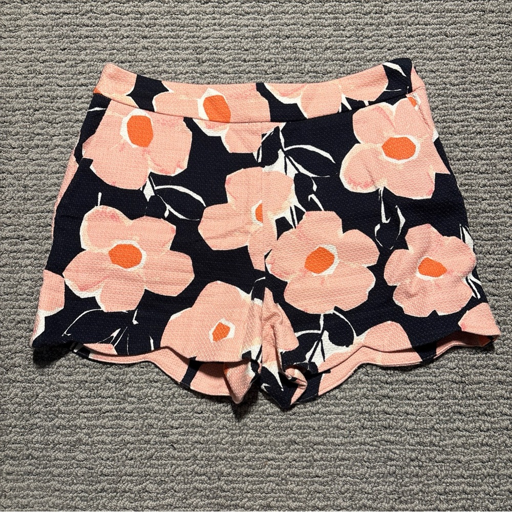 Anthropologie Georgie Floral Chino Shorts Scalloped Hem Pink Navy Women’s Size 4